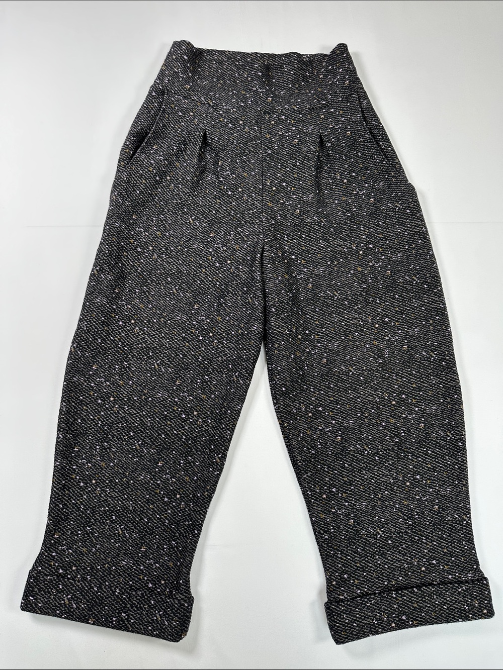 Melow Dorian Cropped Imitation Tweed Knit High Waist Pants Charcoal Size L